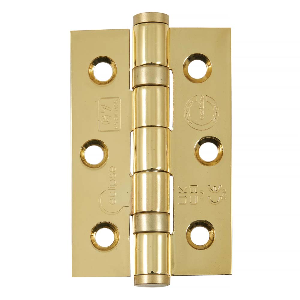Eclipse 3 Inch (76mm) Ball Bearing Hinge Grade 7 Square Ends - Polished Brass (Sold in Pairs)